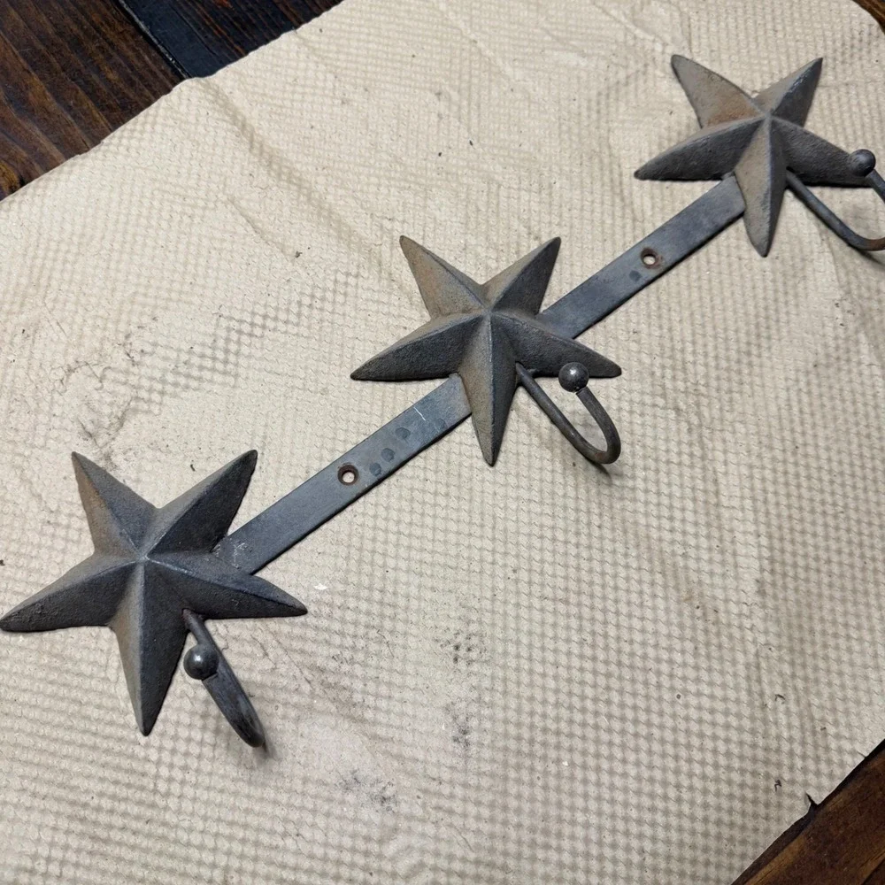 Rustic Cast Iron Texas Star Wall Hook‎ Rack 3 Hook Coat Hat Key Rack 18 inch